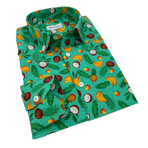 Camicia stampa fantasia fondo verde Popeline