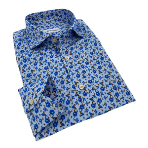 Camicia stampa floreale fondo blu Panama