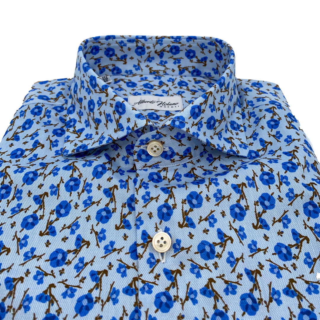 Panama blue floral print shirt